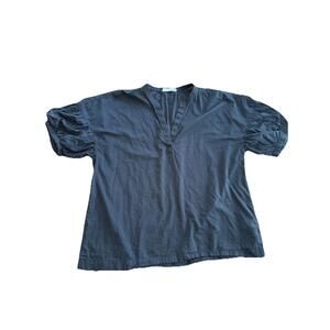 Everlane Black Split Neck Puff Sleeve Women’s Size 12 Shirt 100% Cotton